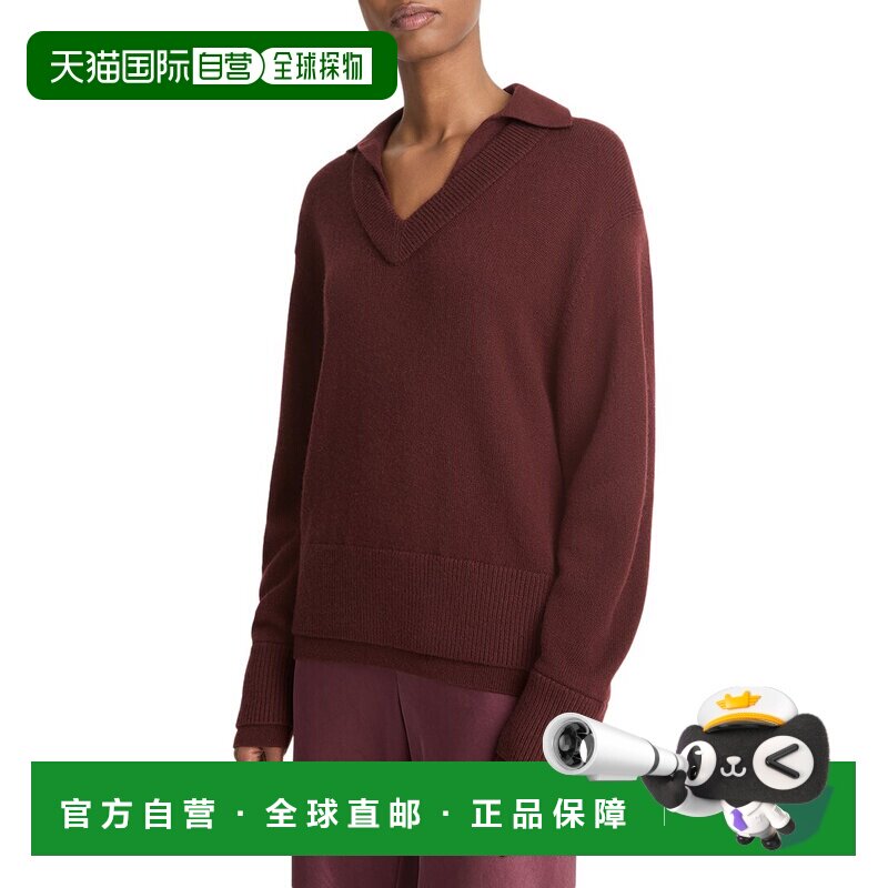 自营Vince领双层羊毛和羊绒混纺套头衫-红色 美国奥莱直发
