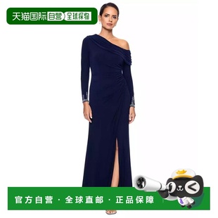 Adam Betsy 女士不对称一字肩串珠袖 礼服 连衣裙 美国直邮