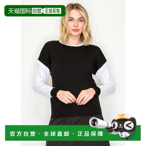 自营yal new yorkContrast sleeve knit sweater in black - blac