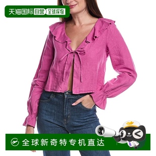 美国奥莱直发 自营 Nation LTD卡米拉褶边领带前亚麻上衣 粉红色