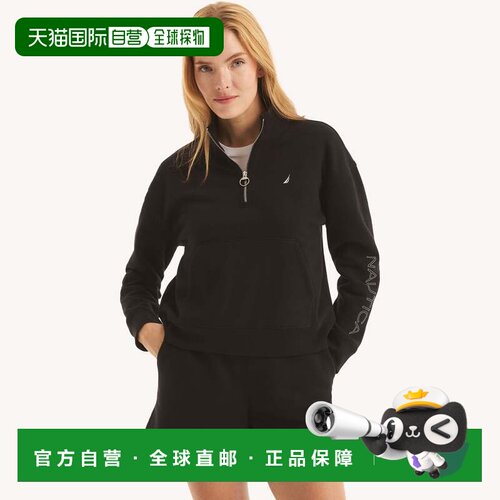 自营Nautica Womens Fleece Quarter-Zip - black iron wash 美国