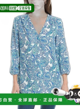 自营 Jones New York 褶皱前亚麻混纺束腰外衣 - 蓝色 美国奥莱直