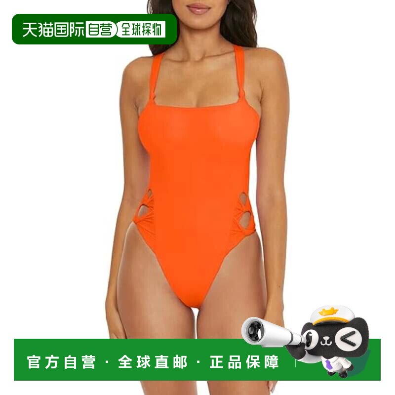 自营Becca Baja Mar泳装女橙色镂空连体泳衣GBO2215-橙色 美国奥