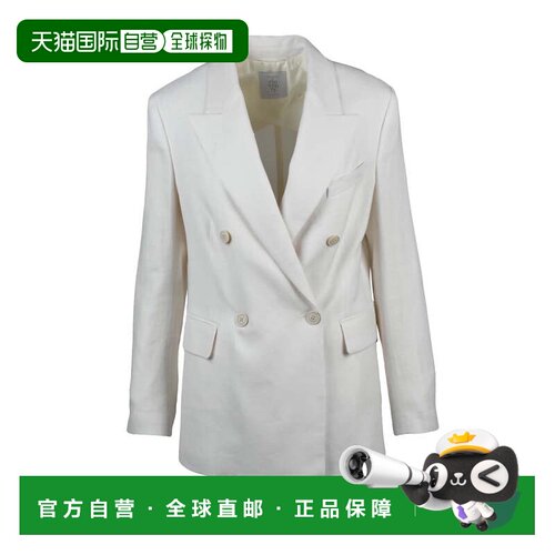自营eleventyWhite Double-Breasted Linen Wool Silk Jacket - w