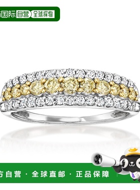 自营 Ross-Simons 14kt 白金黄色和白色钻石三排戒指 - 黄色 美国