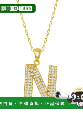 自营 simona纯银 Micro Pave CZ \'J\' 块首字母带回形针链 - 镀