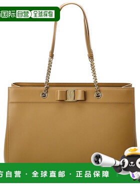 自营salvatore ferragamo菲拉格慕Vara蝴蝶结双把手皮革手提包-棕