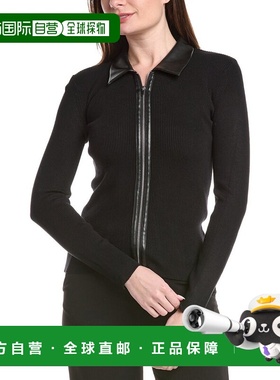 自营T Tahari Collared Zip Front Cardigan - black 美国奥莱直