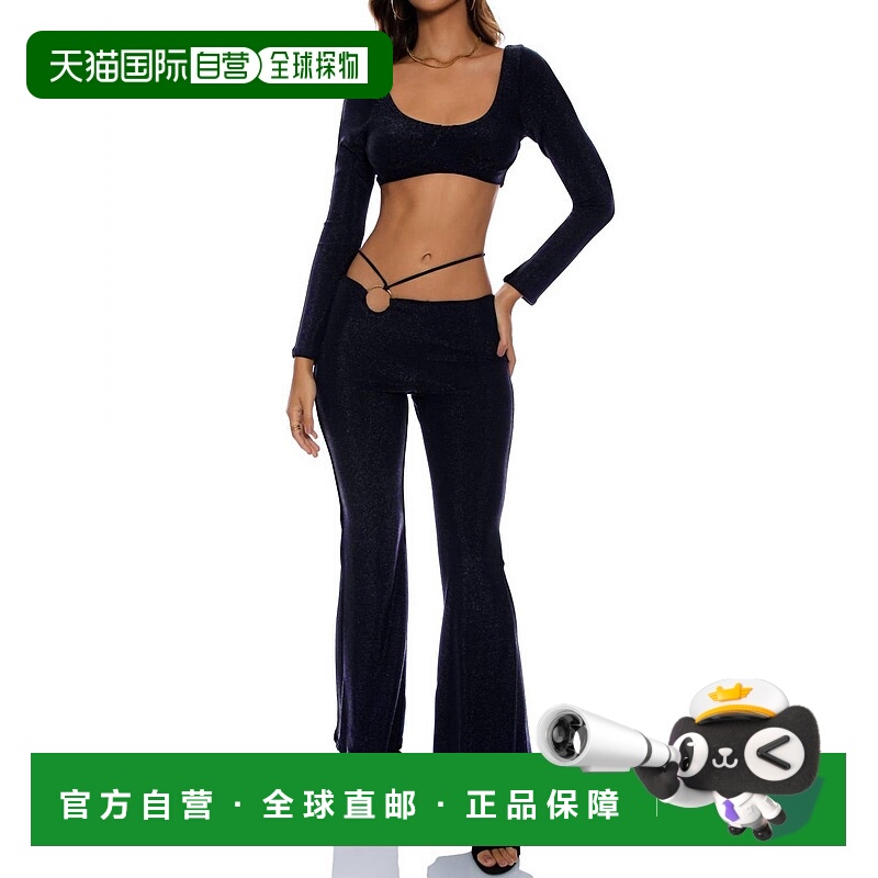 自营luli fama黑色长袖低圆领露脐上衣 美国奥莱直发性感