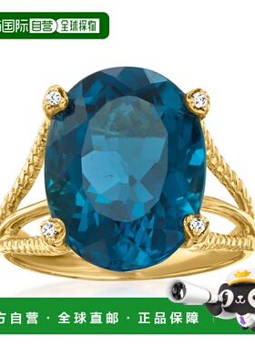 自营 Ross-Simons 伦敦蓝色托帕石戒指 18kt 金镀在纯银上钻石配