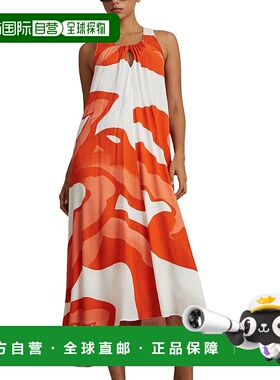 自营 Reiss Avia大号印花迷笛裙-橙色 美国奥莱直发长裙连衣裙