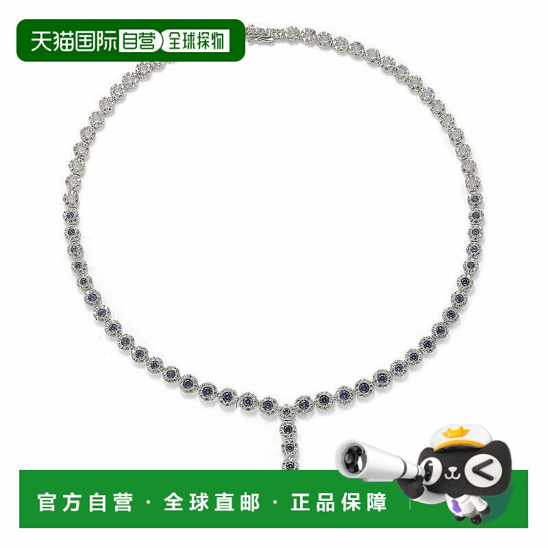 自营 Suzy Levian 纯银圆形切割 Y 形蓝宝石和钻石口音项链 - 蓝