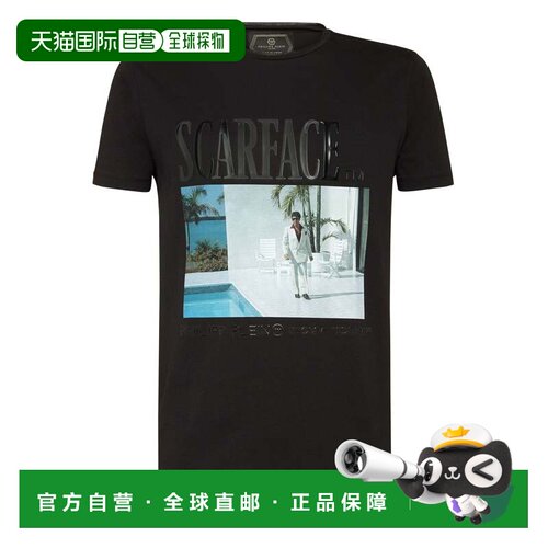自营philipp plein圆领SS Scarface-黑色t恤 美国奥莱直发男装