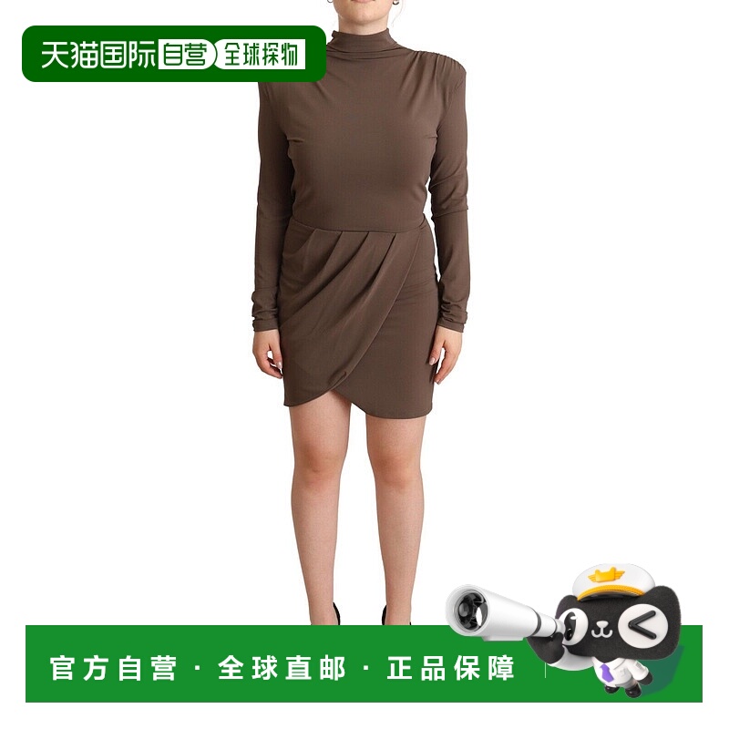自营 Patrizia Pepe醋酸盐长袖龟颈护套女式连衣裙-棕色 美国奥莱