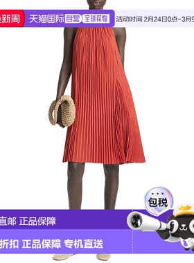 自营Vince Pleated A-Line Pintuck Dress - red 美国奥莱直发