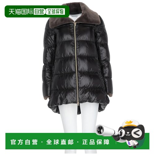 自营herno光滑加厚a字夹克，搭配喇叭形下摆和独特的衣领-黑色