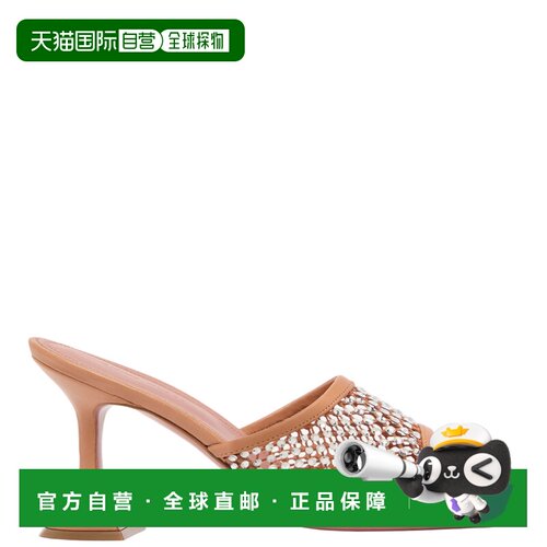 自营amina muaddiLupita水晶凉鞋，方形脚趾和雕塑风格的鞋跟-白