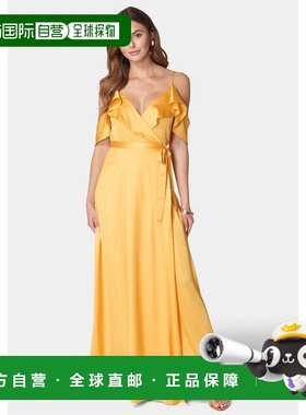 自营Bebe Maxi Dress Women's  Amber Yellow Ruffle Cold Should