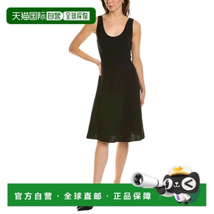 黑色 自营Vince 字连衣裙 美国奥莱直发 拼接亚麻混纺背心