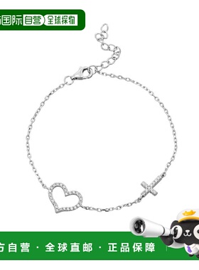 自营savvy cie jewelsRHODIUM PLATED WHITE CZ HEART AND CROSS