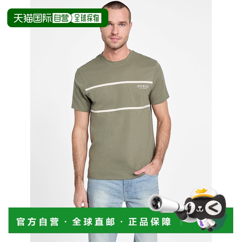 自营 guess生态鲍比条纹T恤-淡橄榄色 美国奥莱直发