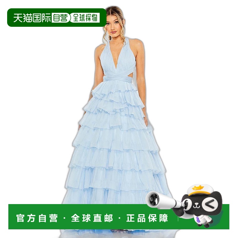 【美国直邮】mac duggal 女士 连衣裙荷叶边礼服露肩交叉镂空雪纺