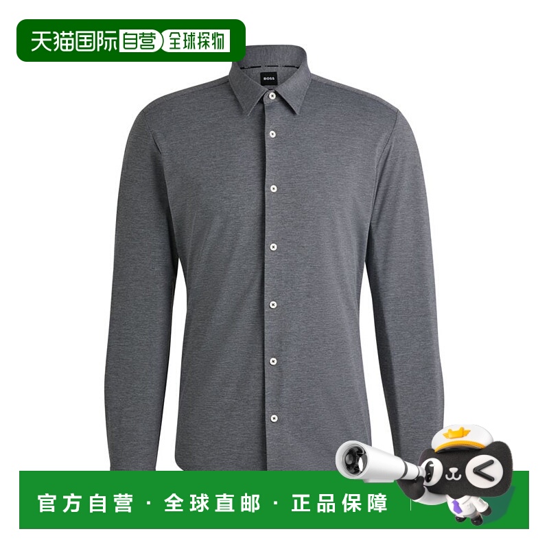 自营boss修身衬衫，采用杂色弹力运动衫-灰色 美国奥莱直发