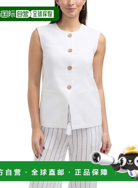 自营Ellen Tracy女式亚麻背心，带Welt口袋-白色 美国奥莱直发