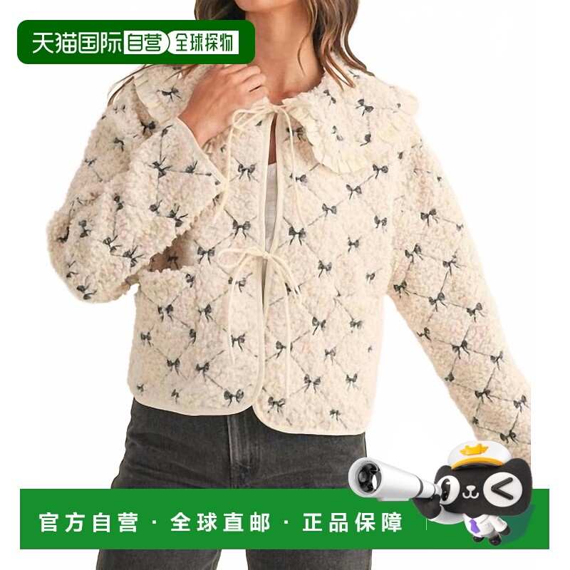 自营mableBow Embroidered Quilted Sherpa Jacket In White - wh