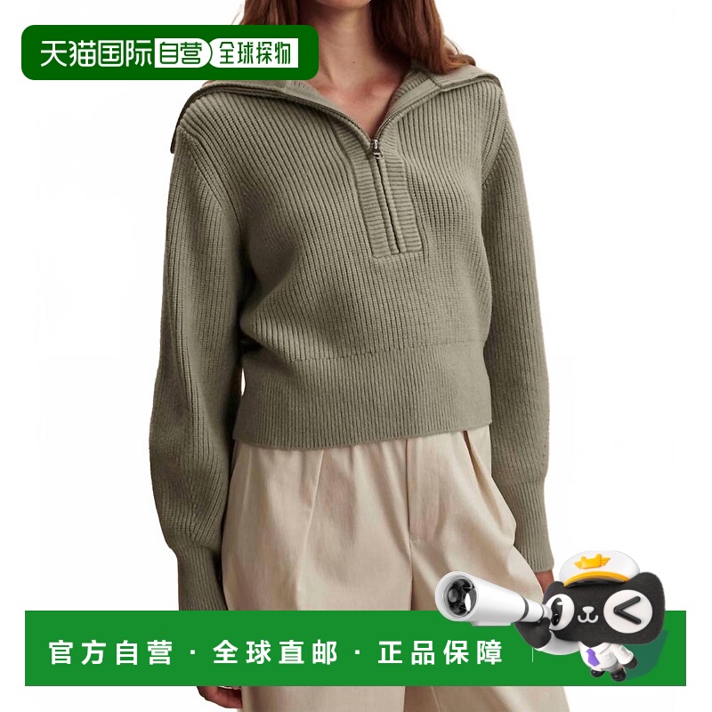 自营varleyMaura Half-Zip Rib Knit Sweater In Agate Grey - ag