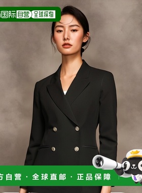 自营 Ted Baker 女式纯色黑色 Llayla 双排扣压花纽扣西装外套 -