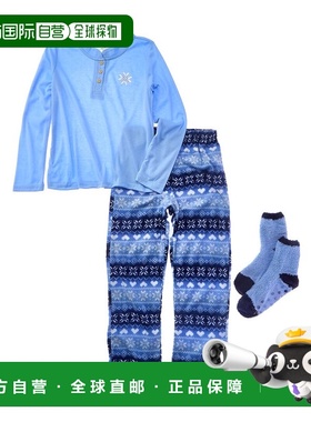 自营Rene Rofe 4pc Cozy Tosey Pajama Set - blue 美国奥莱直发