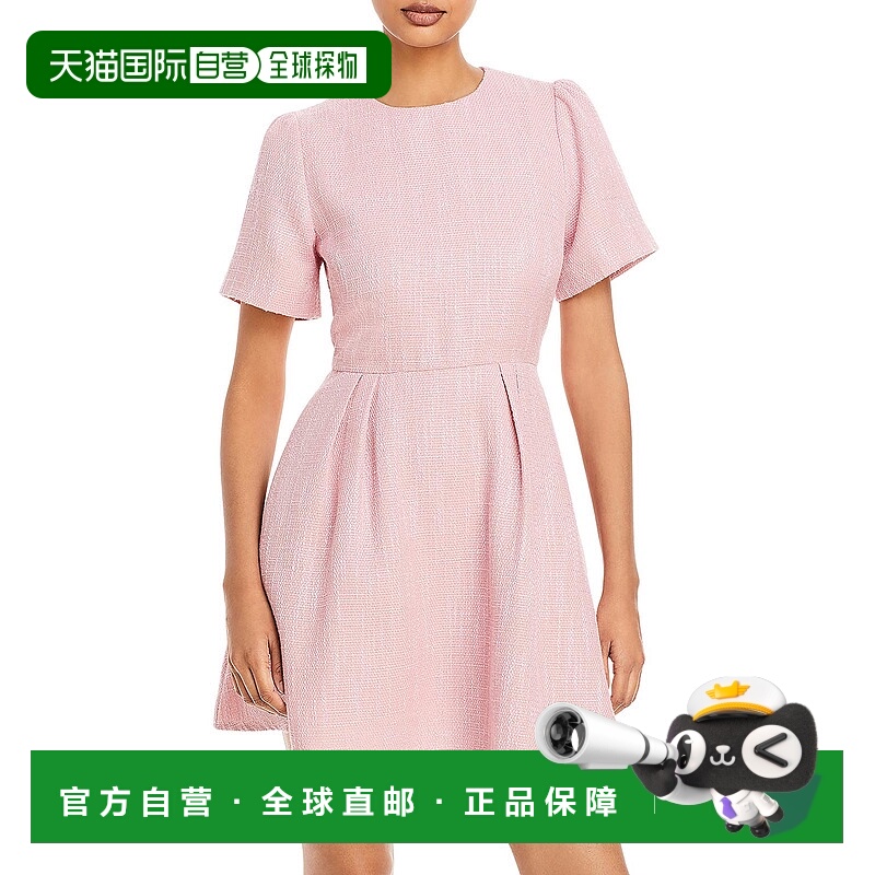 自营 aqua女式纹理及膝及喇叭形早秋新款连衣裙 粉红色 美国奥莱