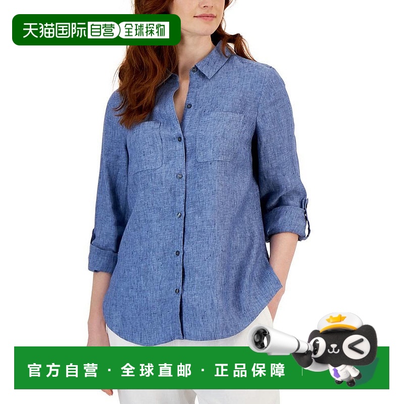 【美国直邮】charter club 女士 衬衫上衣亚麻宽松麻衬衫