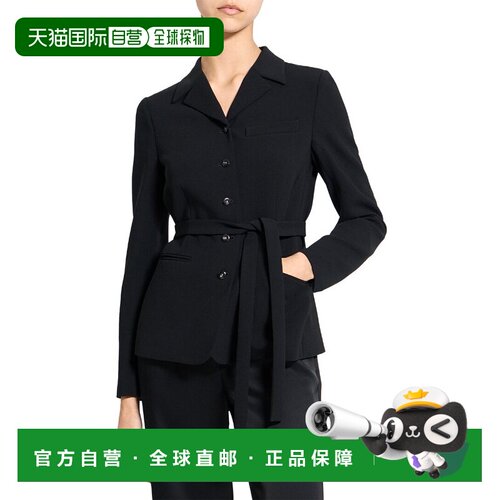 自营theory理论海军上将绉纱领带腰部夹克-黑色 美国奥莱直发