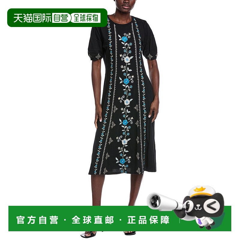 自营Johnny Was Bubble Sleeve Seamed Dress - black 美国奥莱直