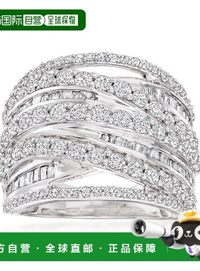 自营 925 纯银 Ross-Simons 圆形和长方形钻石公路戒指 - 白色 美