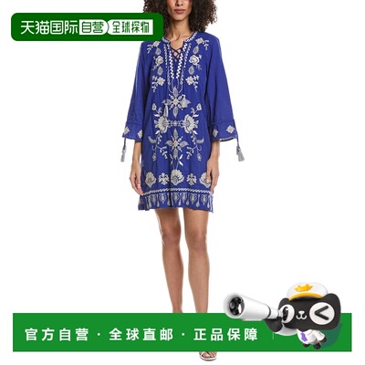 自营Johnny Was Tie Front Kimono Sleeve Dress - blue 美国奥莱