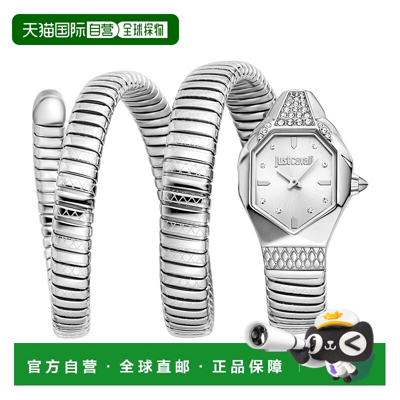 自营JUST CAVALLI Womens's Snake Watch, Silver Color Case, Si