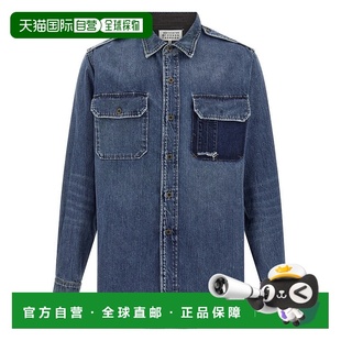 蓝色 二手效果棉质牛仔衬衫 自营maison margiela带有独特徽章
