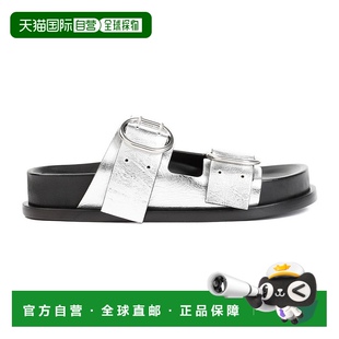 美国奥莱 银色 直发 sander银色月亮皮凉鞋 自营jil