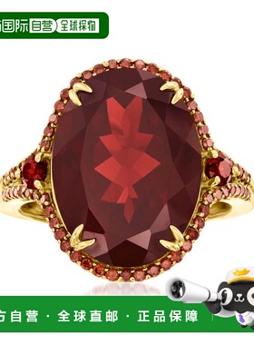 自营 ross-simons罗斯-西蒙斯石榴石和。 14 克拉黄金红钻戒指 -