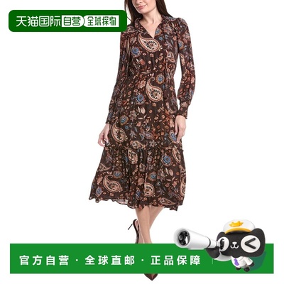 自营T Tahari Peplum Hem Midi Dress - brown 美国奥莱直发