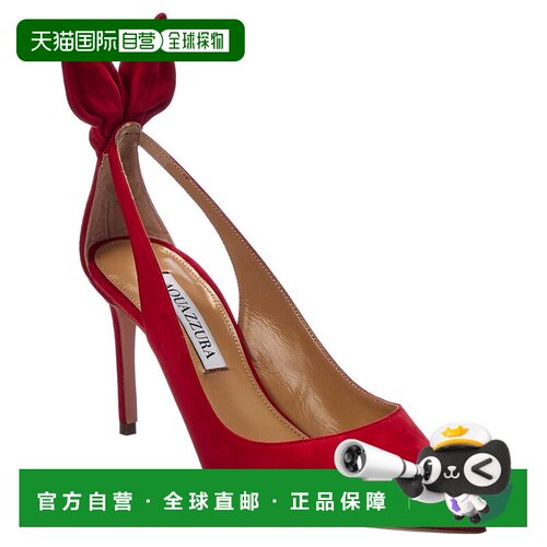 自营Aquazzura Bow Tie 85 Suede Pump - red 美国奥莱直发高跟鞋