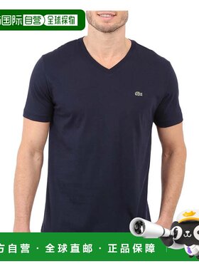 自营Lacoste t恤男式海军蓝 纯棉平织短袖v领GBO1499-蓝色 美国奥