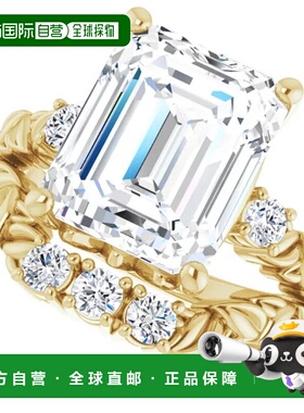 自营 pompeii35 1/2 克拉钻石和祖母绿切割莫桑石小叶订婚戒指（