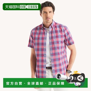 深紫红色 衬衫 美国奥莱直发 格子短袖 自营Nautica男士