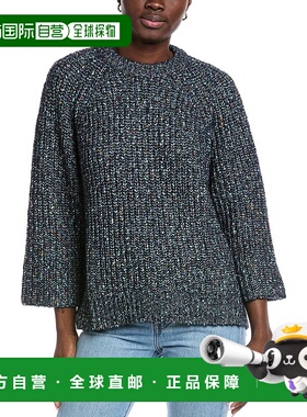 自营 autumn cashmere秋季羊绒摇粒衫3/4袖羊驼毛混纺毛衣-蓝色