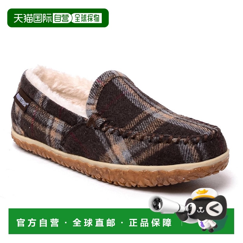 自营 minnetonka女式Tempe硬底巧克力格子莫卡辛-巧克力格子 【美