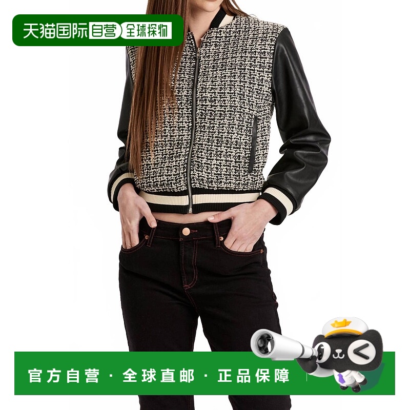 自营another loveJanel Mixed Media Bomber Jacket In Black/whi